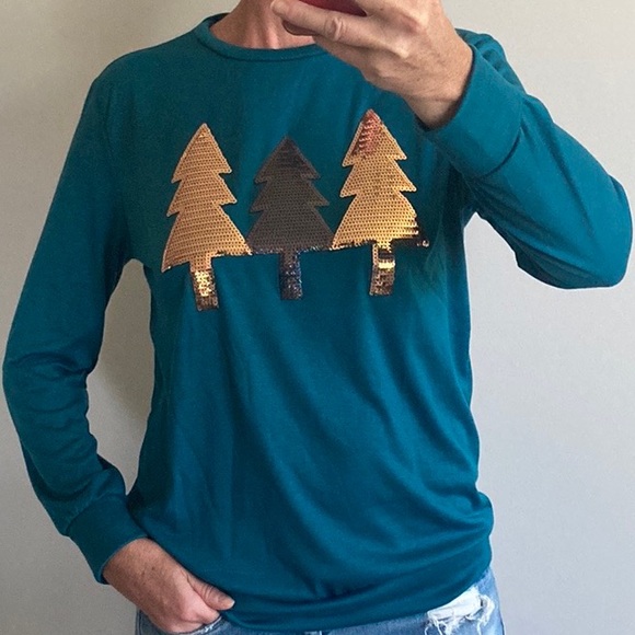 Tops - Sequin Pine Tree, Long Sleeve Top